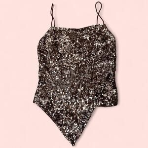 Vtg brown sequin asymmetrical top